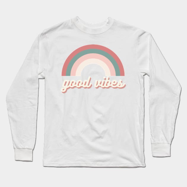 good vibes rainbow retro trendy text Long Sleeve T-Shirt by opptop